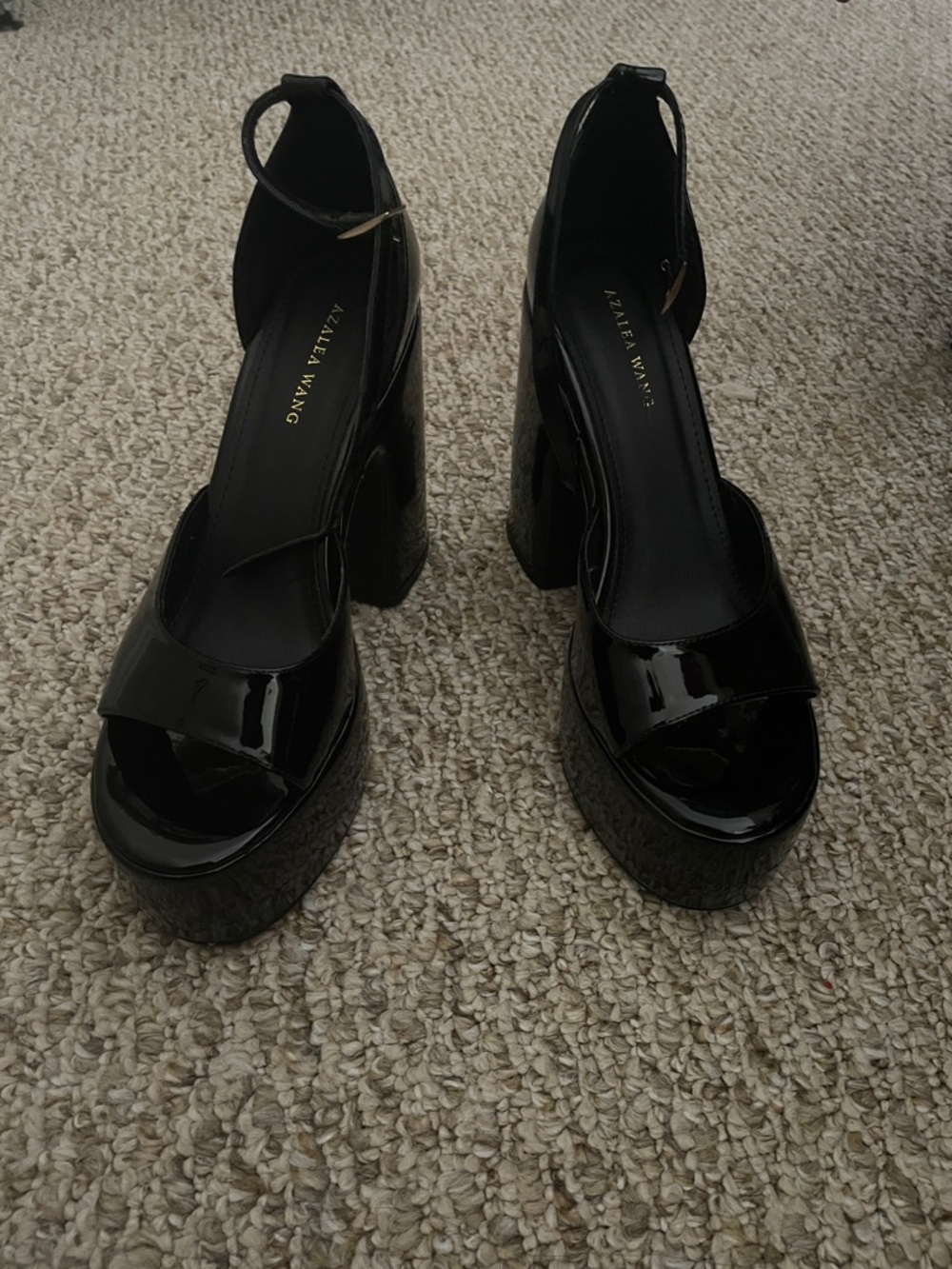 Azalea Wang Black Patent Platform Ankle-Strap Sandals